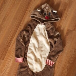 Brown Reindeer Onesie with Red Nose